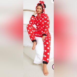 Red Disney Minnie Fluffy Polka Dot Onesie